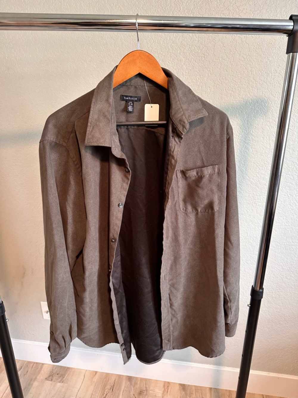 Van Heusen Men's Chocolate Brown Lightweight faux suede Shirt Jacket shacket